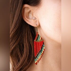 Bohemian Red Beaded Fringe Earrings - Women Jewelry